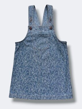 Old Navy Jumper Dress Girls 4T Blue Floral Stretch Denim Adjustable Skirtall